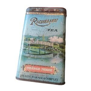 Vintage RICHELIEU Tea Tin 8Oz Orange Pekoe Dist. By Sprague Warner CO Chicago